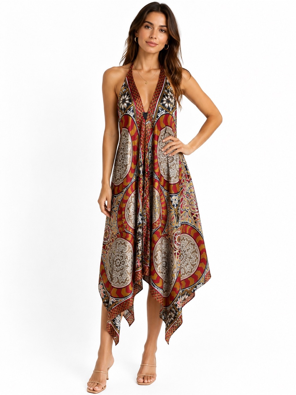 Rubber Ducky Productions, Inc. geometric print halter maxi dress – Size M